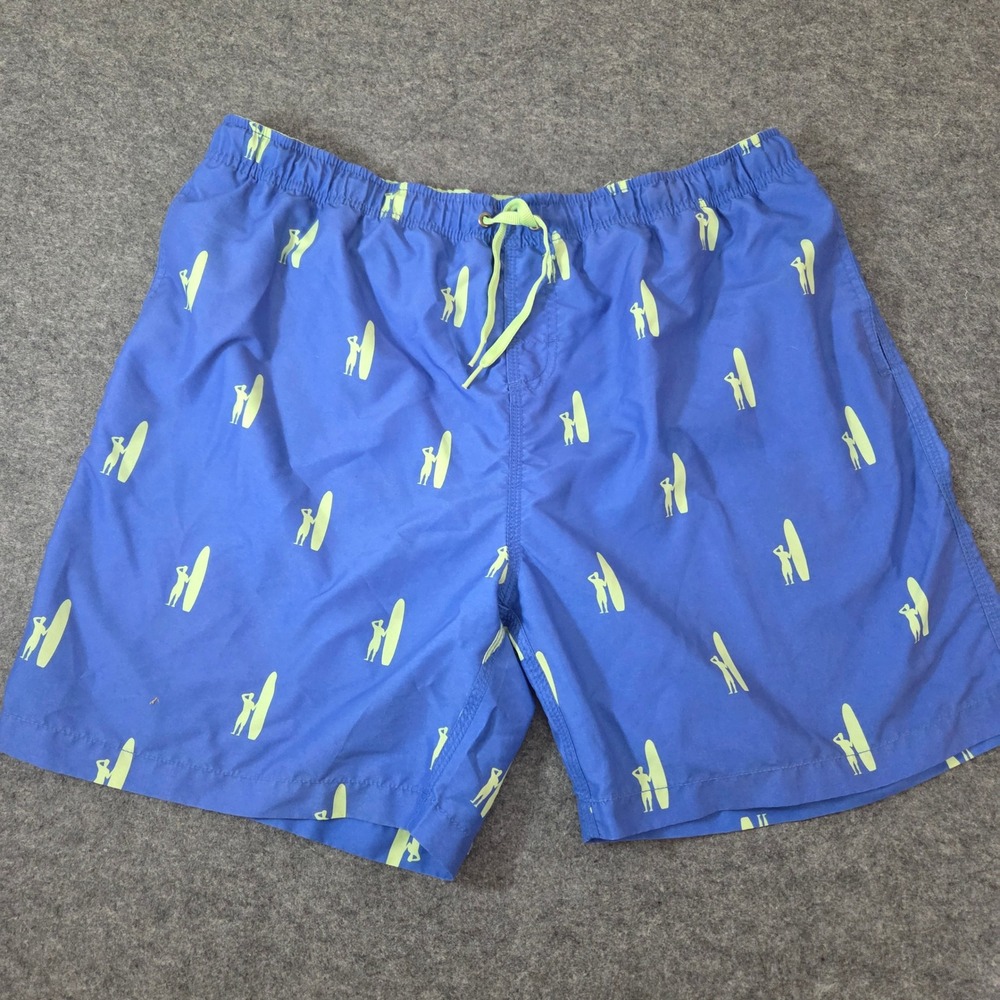 Johnnie-O Mens XL Blue Lime Green Surfer Print Swim Trunks Mesh Board Shorts